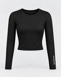 Women’s Cropped Long-Sleeve Mesh Top — Black