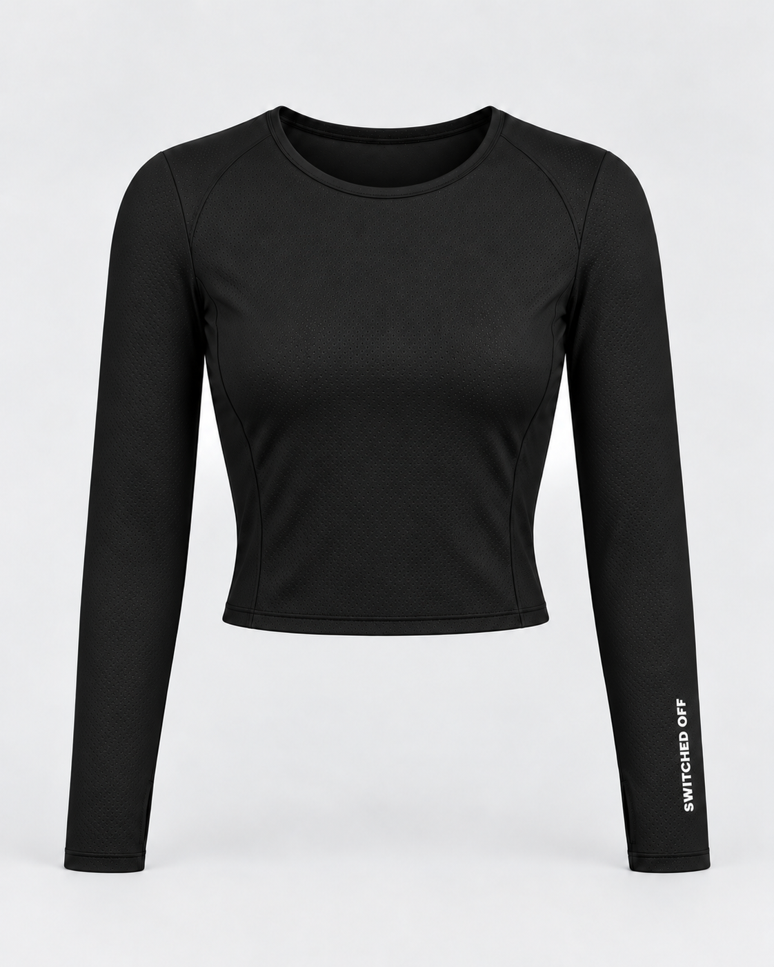 Women’s Cropped Long-Sleeve Mesh Top — Black