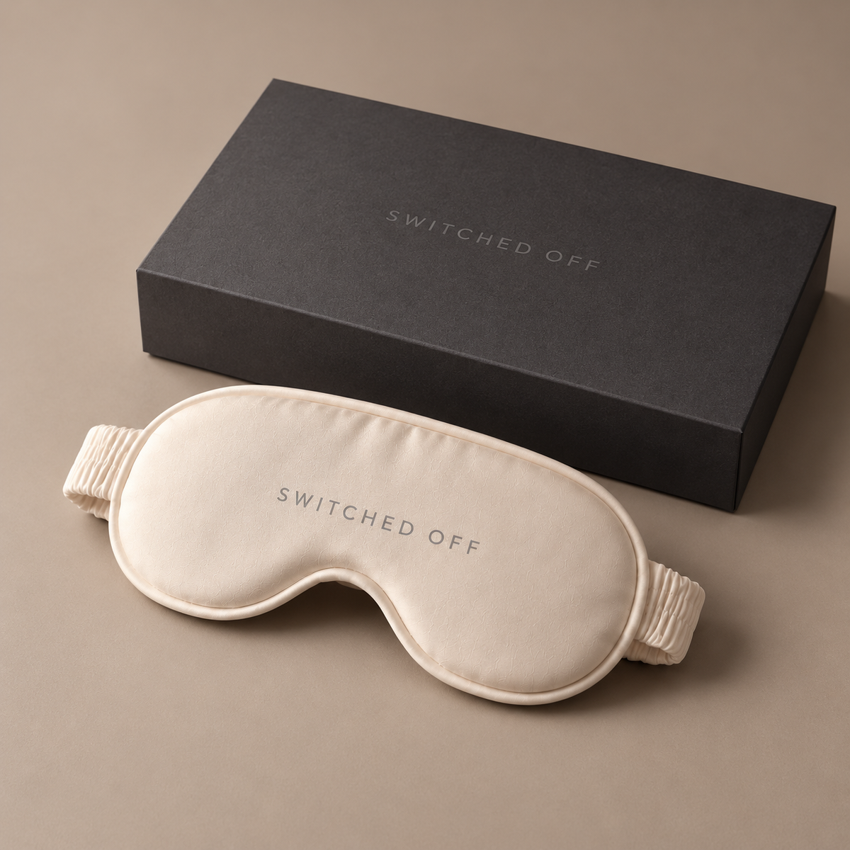 Cream SWITCHED OFF sleep mask with charcoal presentation box